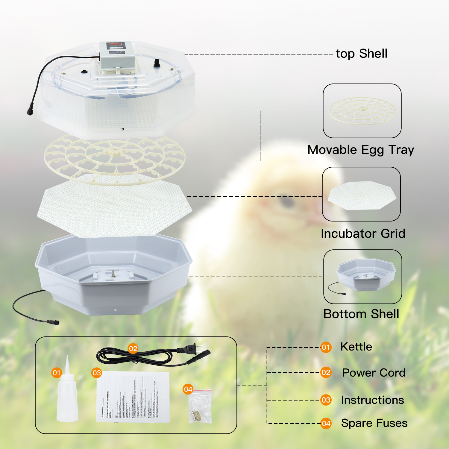 Multifunctional Automatic Incubator Constant Temperature 42 Eggs for Chicken Duck Quail